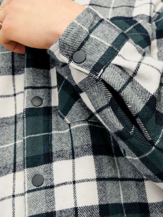 Langärmeliges Baumwoll-Overshirt in Breite Linie Karomuster Grün