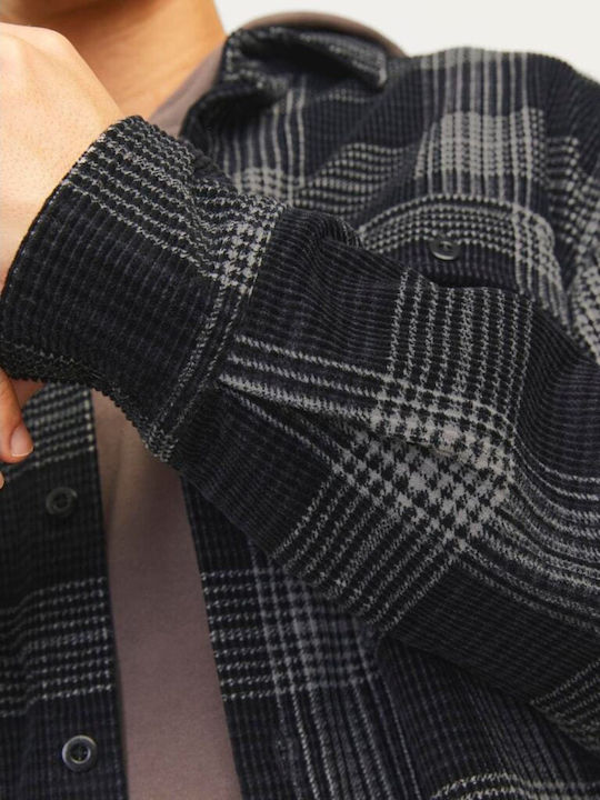 Μακρυμάνικo Κοτλέ Overshirt σε Φαρδιά Γραμμή Καρό Μαύρο