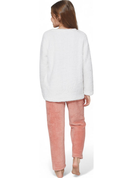 Sexen Kinder Schlafanzug Winterlich Fleece Ecru