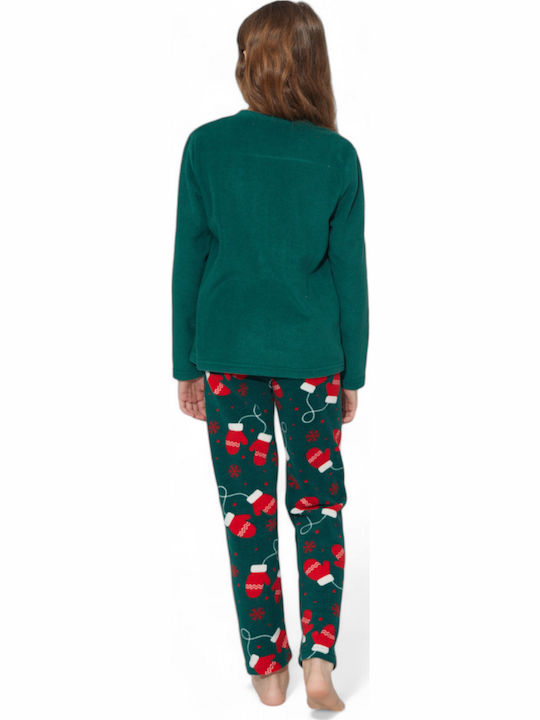Sexen Kinder Schlafanzug Winterlich Fleece Green
