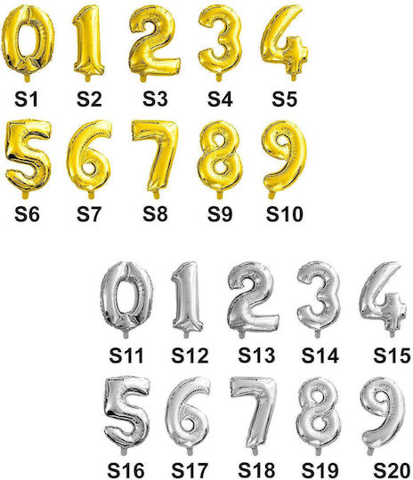 Set of 10 Balloons Foil Gold Numbers 3776