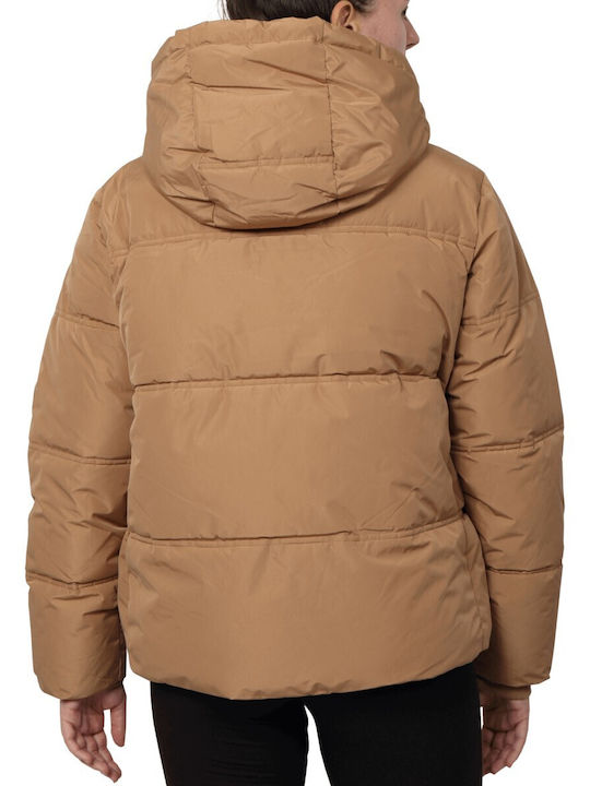 Vero Moda Women's Short Puffer Jacket for Winter with Hood Beige