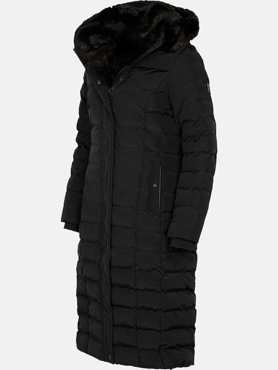 Santorin Lady Super Long Women's Puffer Jacket for Winter Black