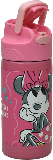 Alouette Minnie Mouse Sticlă Pentru Copii Minnie Din Oțel Inoxidabil Cu Pai Roz 500ml