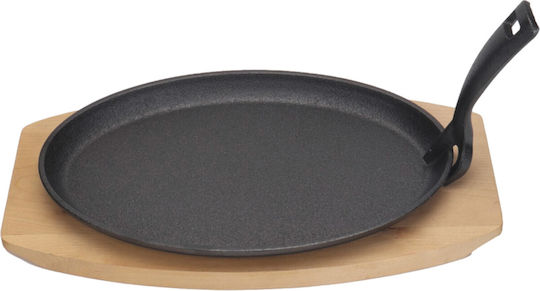 Gusseisenplatte mit Holzunterlage Heißer Teller 280 x 140 mm