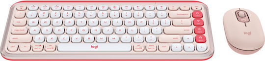 Logitech Pop Icon Combo Ασύρματο Bluetooth Σετ Πληκτρολόγιο & Ποντίκι Αγγλικό US Ροζ
