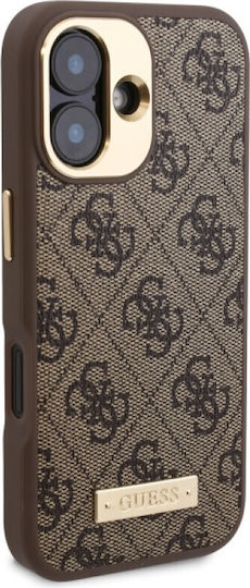 Guess Logo Plate MagSafe Back Cover Plastic / Leather / Synthetic Leather Brown (iPhone 16 Plus)