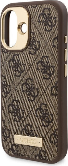 Guess Logo Plate MagSafe Back Cover Plastic / Leather / Synthetic Leather Brown (iPhone 16 Plus)