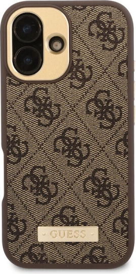 Guess Logo Plate MagSafe Back Cover Plastic / Leather / Synthetic Leather Brown (iPhone 16 Plus)