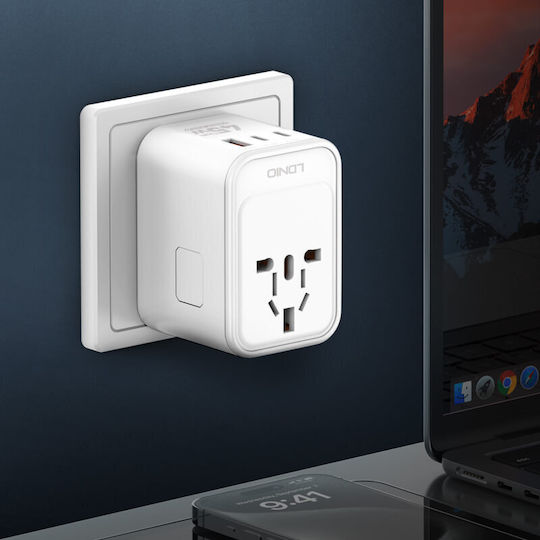 Universal Travel Adapter Gan 45w 2xusb-c Usb-a