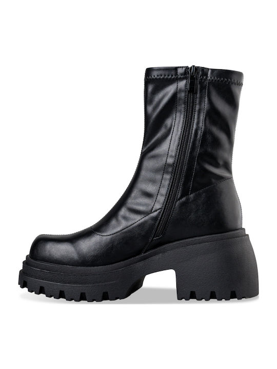 Leder Stiefeletten Damen Schwarz