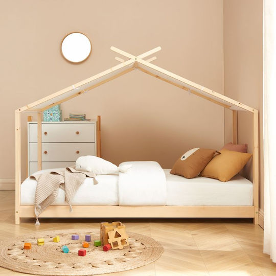 Kinderbett Montessori Einzeln Beige für Matratze 90x200cm
