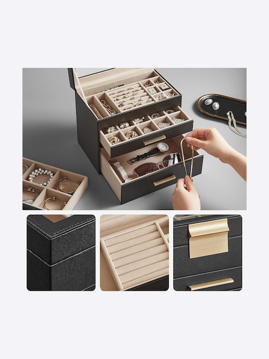 Songmics Wooden Jewellery Box with Drawer Black 25.1x15.3x21.5cm
