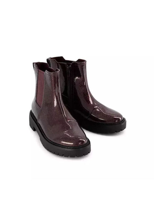 Toms Kids Leather Boots with Zipper Burgundy