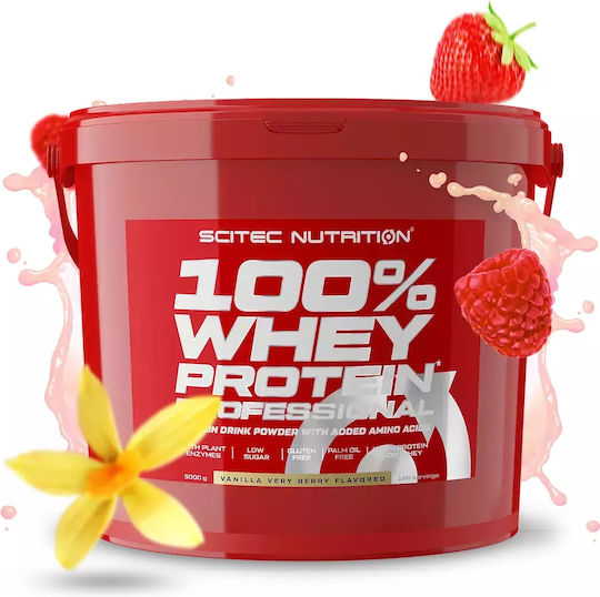 Scitec Nutrition 100% Whey Professional with Added Amino Acids Whey Protein Gluten Free with Flavor Vanilla Very Berry 5kg