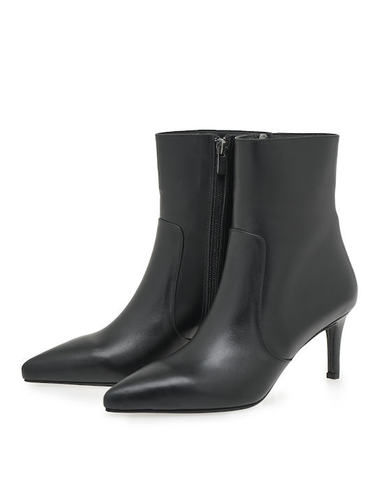 Leather Women's Ankle Boots with Medium Heel Black