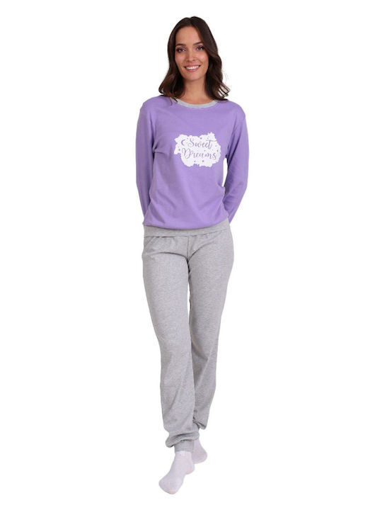 Lydia Creations Set Pijamale pentru Femei Lilac-grey