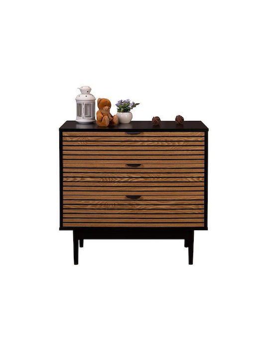 Brooklyn Wooden Chest of Drawers Μαυρο-φυσικό 80x40x75cm