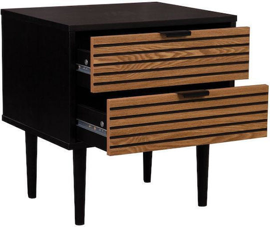 Nachttisch Brooklyn Holz mit Metallbeinen Schwarz 48x35x50cm