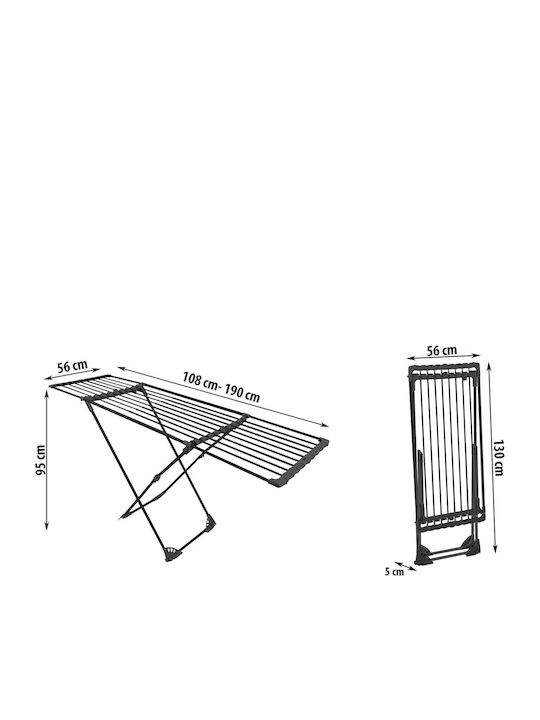 Uscător de haine cu roți metalice telescopic pliabil 190 X 95 X 56 cm negru