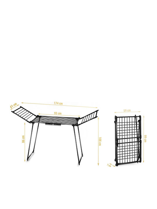Metal Clothes Drying Rack Strong Construction Telescopic Sliding Wings Non-slip Feet 19m Black
