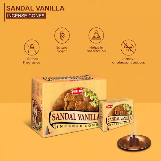 Αρωματικοί Κώνοι Σανταλόξυλο Βανίλια Hem Sandal Vanilla Cones 10τμχ