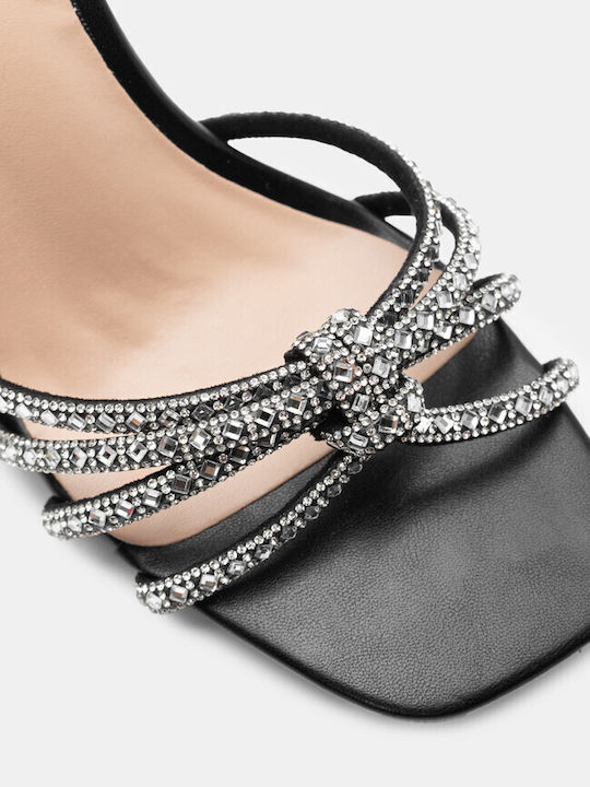 Luigi Women's Sandals with Strass Black with High Heel