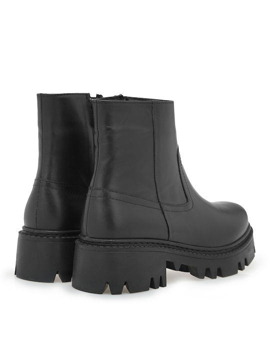 Leder Stiefeletten Damen Schwarz
