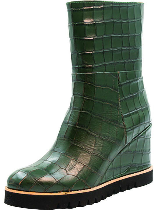 Leder Stiefeletten Damen Grün