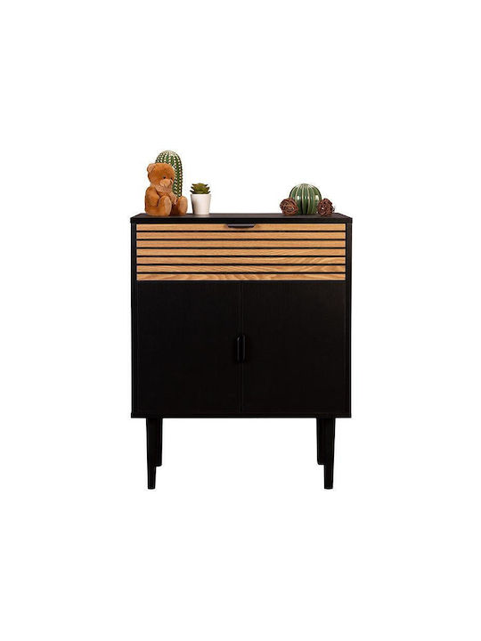 Sideboard Brooklyn Wooden with Drawers Μαυρο-φυσικό 75x37x75cm