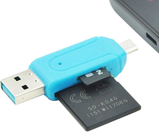 Micro-USB-OTG-Adapter USB-Speicherkartenleser Dual-Anschlüsse SD-Kartenleser SDXC SDHC SD Micro SDXC Micro SD Micro SDHC Karte Blau