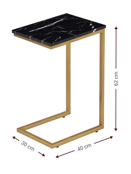 Rectangular Side Table Willow Wooden Black L30xW40xH62cm.