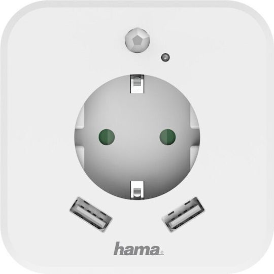 Adaptor Priză Hama USB 2.4 A Senzor de Mișcare Alb