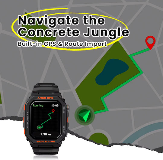 Zeblaze Ares GPS 47mm Smartwatch with Heart Rate Monitor (Black - M/L)