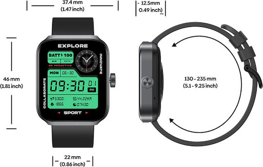 Zeblaze Beyond 3 Plus Aluminium 37mm Smartwatch με Παλμογράφο (Μαύρο - M/L)