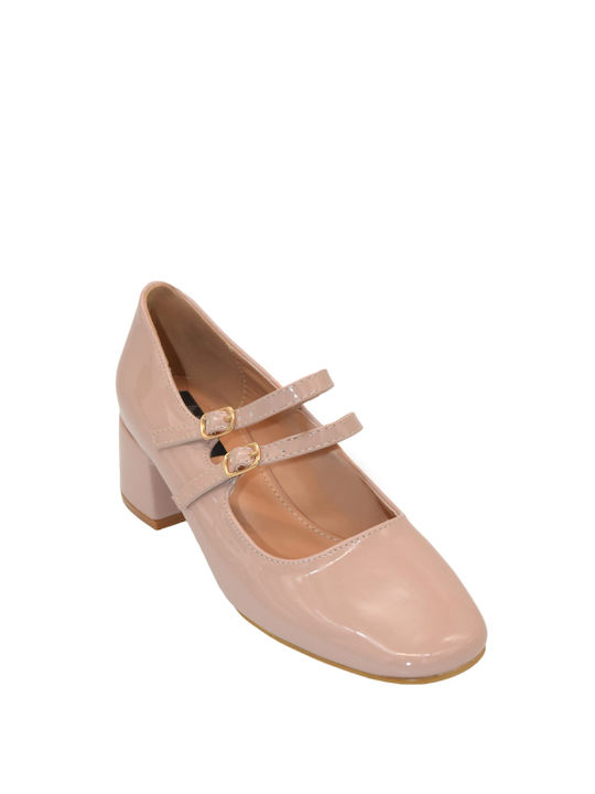 Morena Spain Patent Leather Beige Low Heels with Strap