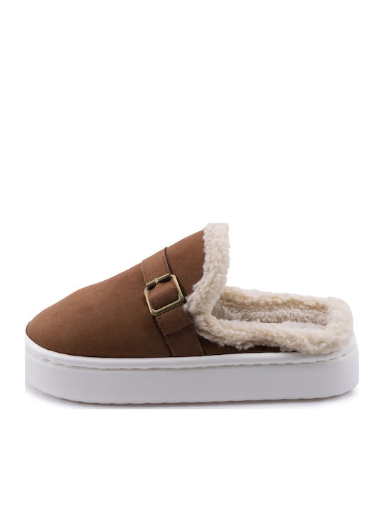 Winter Women's Slippers with Fur Brown