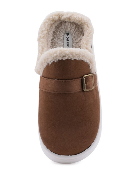 Winter Women's Slippers with Fur Brown