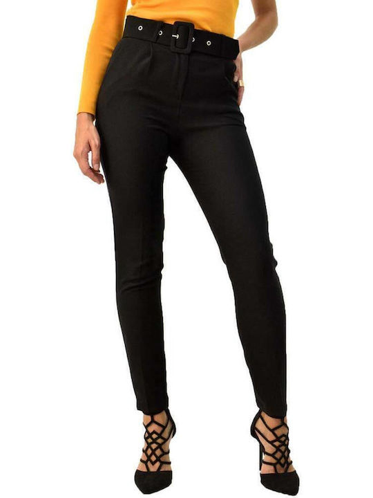 Damen Hoch tailliert Stoff Hose Black