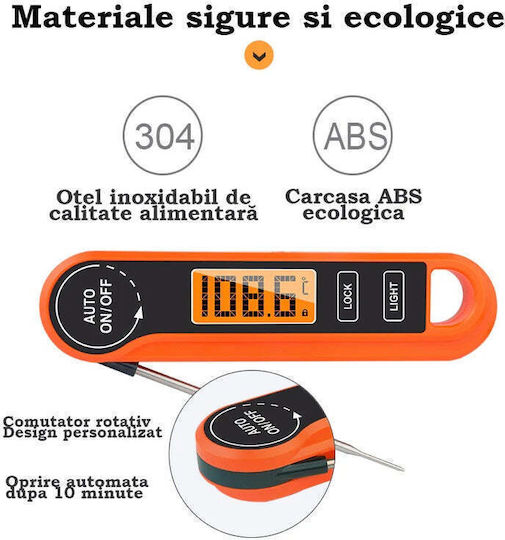 Termometru Digital pentru Alimente Citire Instantanee Măsoară 50°C până la +300°C Portocaliu