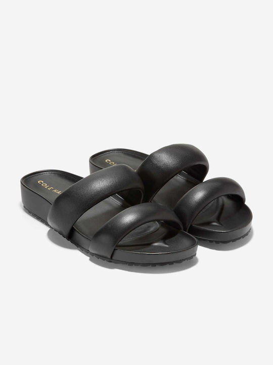 Leather Women's Flat Sandals in Black Color