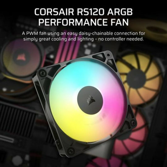 Corsair RS120 Case Fan (2100rpm / 72.8cfm) με ARGB Φωτισμό και Σύνδεση 4-Pin PWM