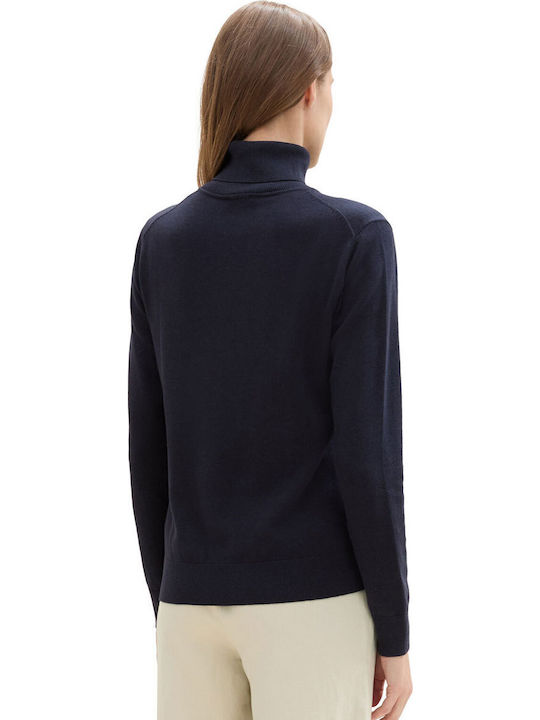 Basic Women's Sweater Cotton Turtleneck Sky Captain Blue