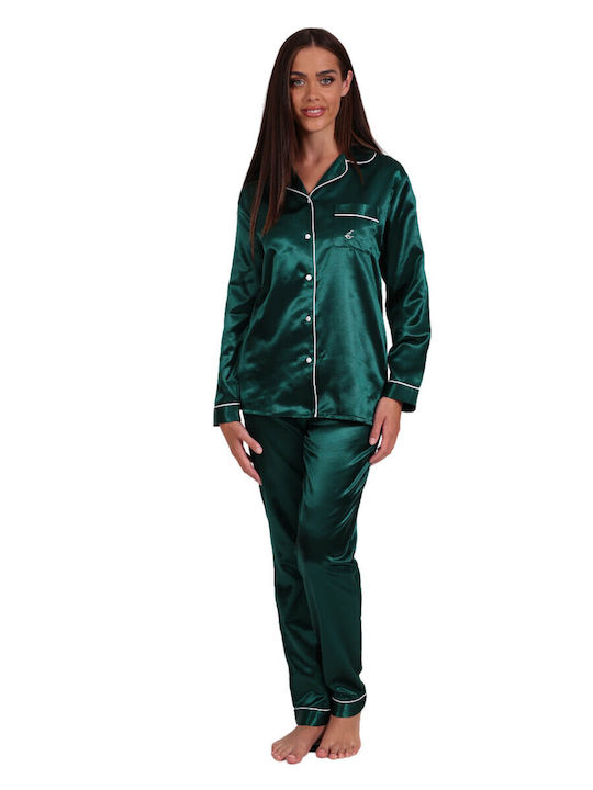 Lydia Creations Winter Women's Pyjama Set Satin Cypress Green