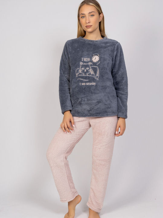 Sexen Winter Women's Pyjama Set Fleece Blue