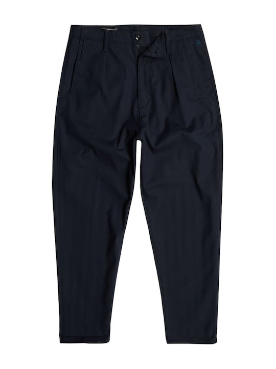 Pleated Παντελόνι Chino Ελαστικό σε Relaxed Εφαρμογή Μπλε