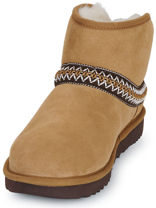 Classic Mini Crescent Suede Women's Ankle Boots Brown