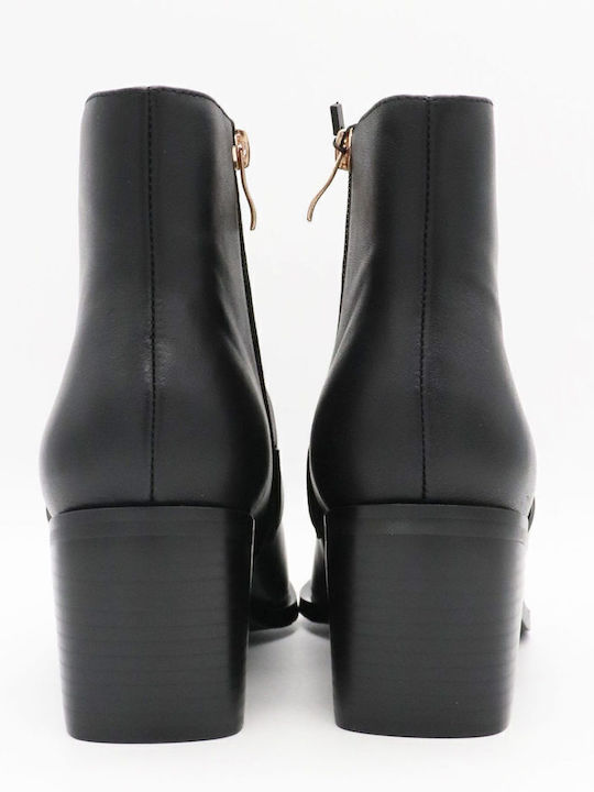 Leather Women's Ankle Boots with Medium Heel Black