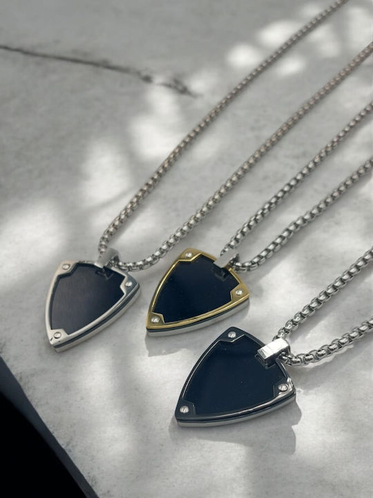 Steel Necklace Black Triangular Identity Gold Outline Silver Box Chain