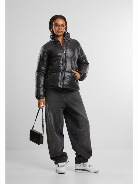 Κοντό Γυναικείο Puffer Μπουφάν για Χειμώνα Black